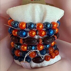Handmade Broncos Football Beaded Bracelets - Orange and Blue - unisex